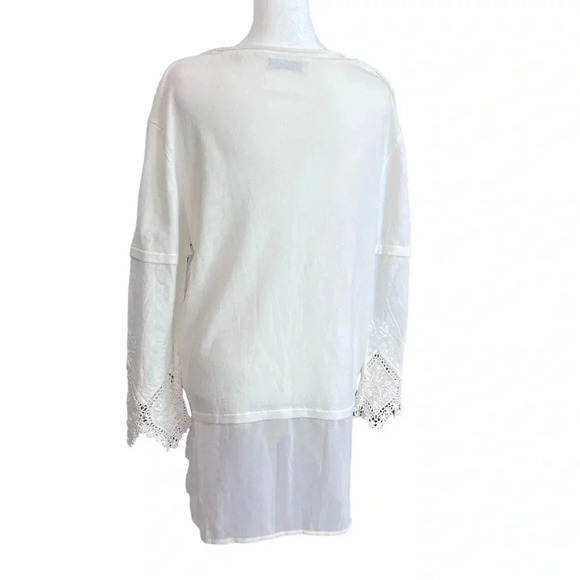 PATRIZIA LUCA MILANO long embroidered sleeve sheer waist - cream top size XL - Picture 6 of 14